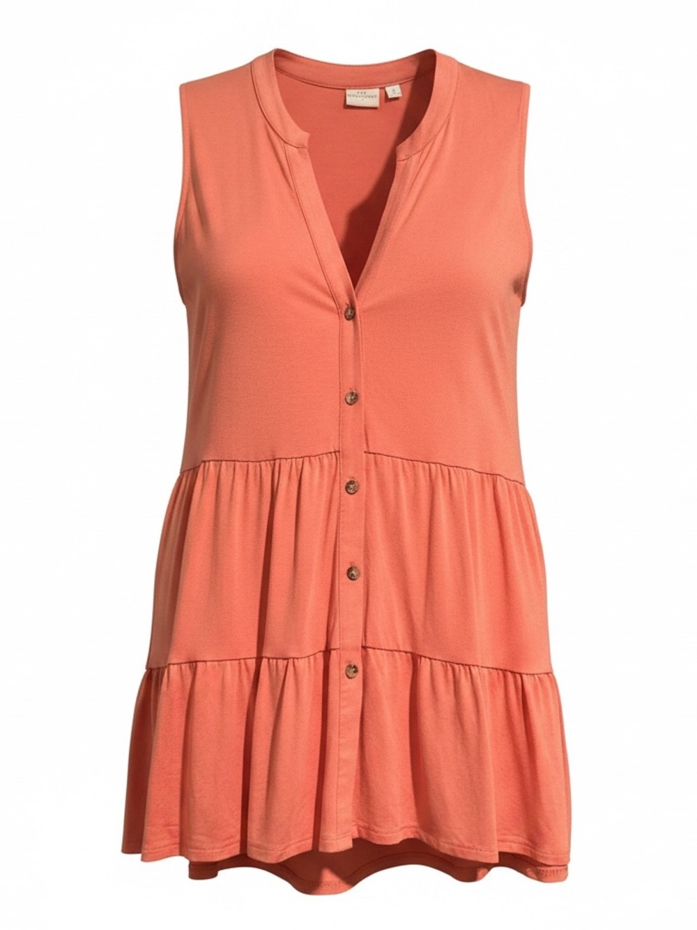 New Directions Coral Sleeveless Tiered Button-Front Tunic Size L